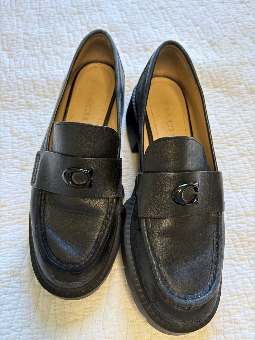 Coach Black Leather Slip-On Loafers with Signature Hardware
